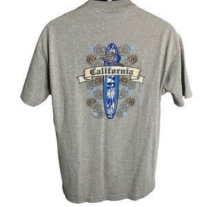Vintage Y2K Lowrider Crewneck T Shirt L Grey California Surf Short Sleeves 2005